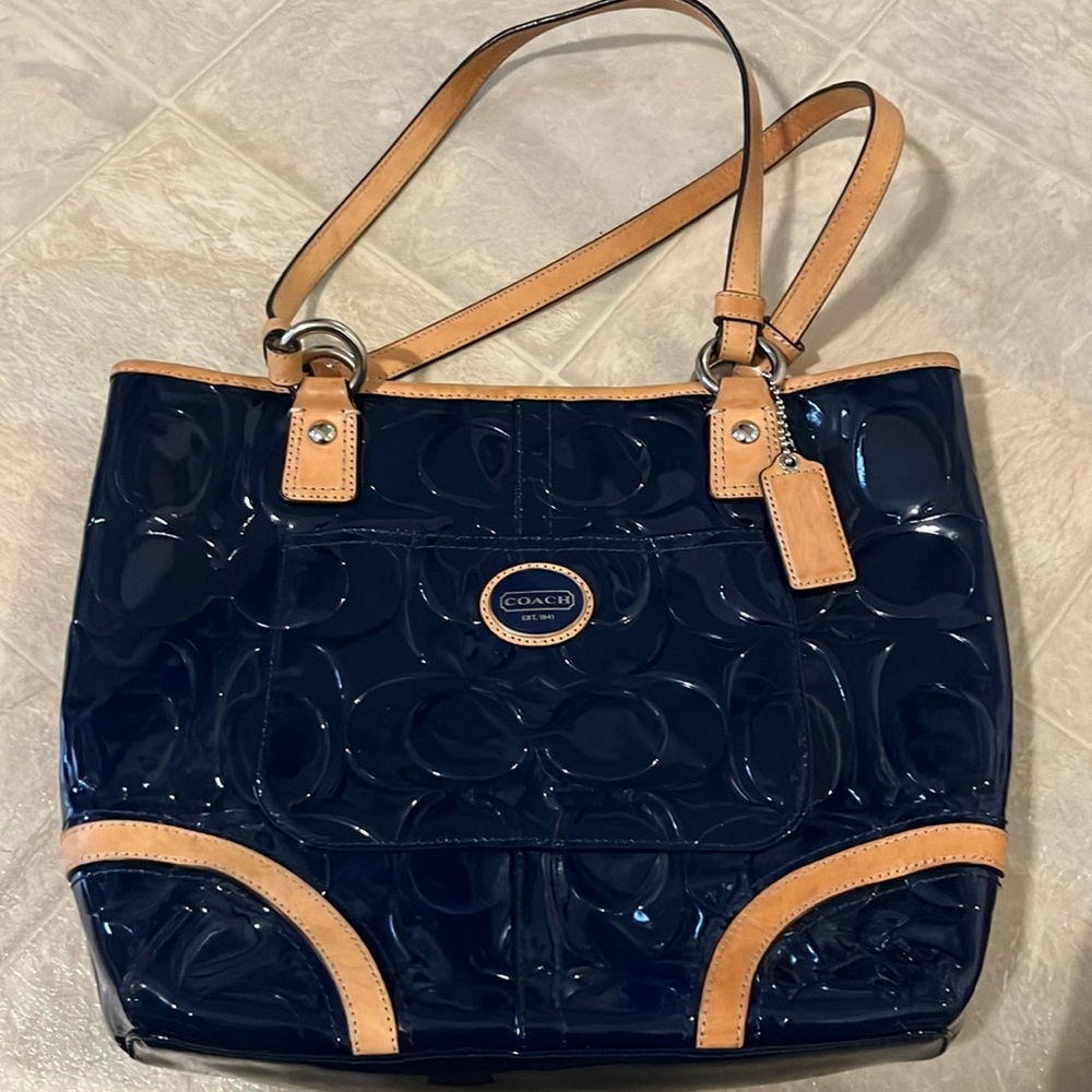 Coach Peyton Embossed Leather Tote Dark Blue